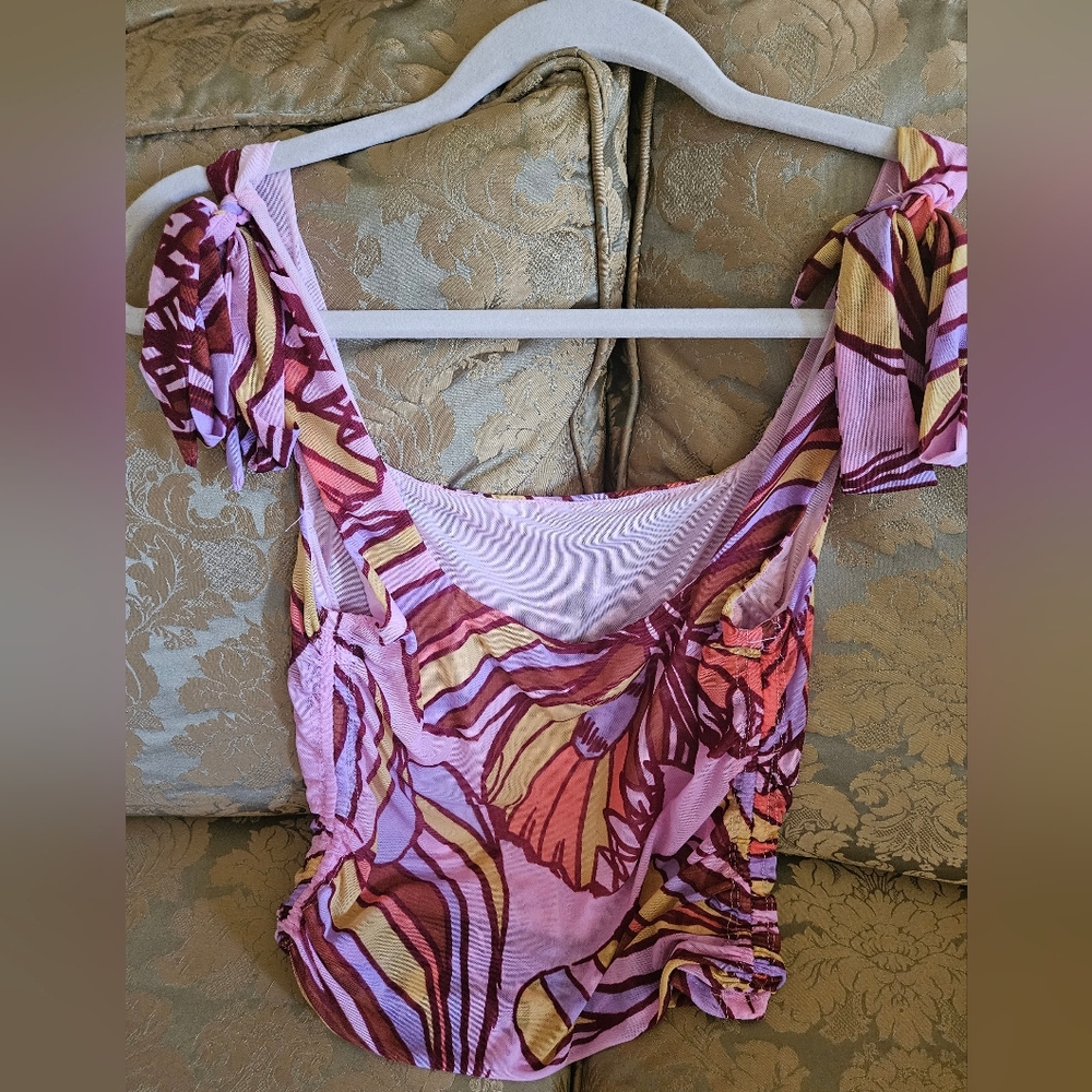 NWOT Free People Avenue mesh tank top pink/multicolor - Picture 6 of 12